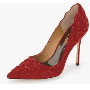 XYD Red Rhinestone Crystals Stiletto Heels for Wedding Bridal Pointed Toe Pumps